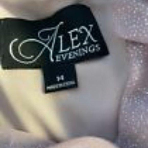 Alex Evenings Cold Shoulder Glitter Mesh Dress Draped Skirt Cowl Neckline *14* - Picture 4 of 5